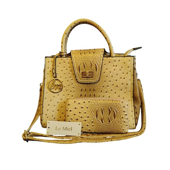 LeMiel Ostrich Embossed top handle/cross body vegan leather bag - Picture 1 of 14